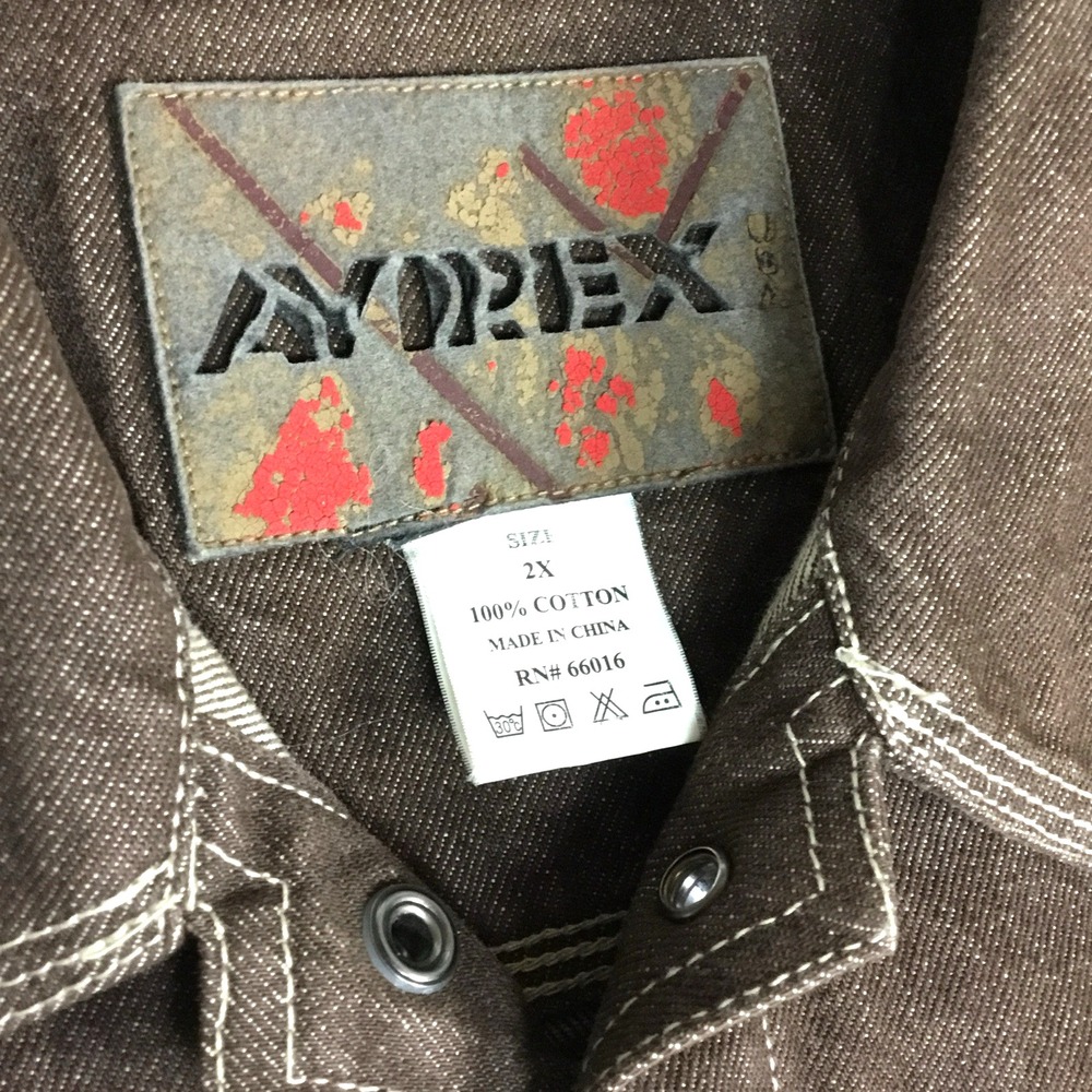 Avirex USA Mens XXL Brown Cotton Denim Trucker Jacket Embroidered Logo Vintage - Picture 3 of 13